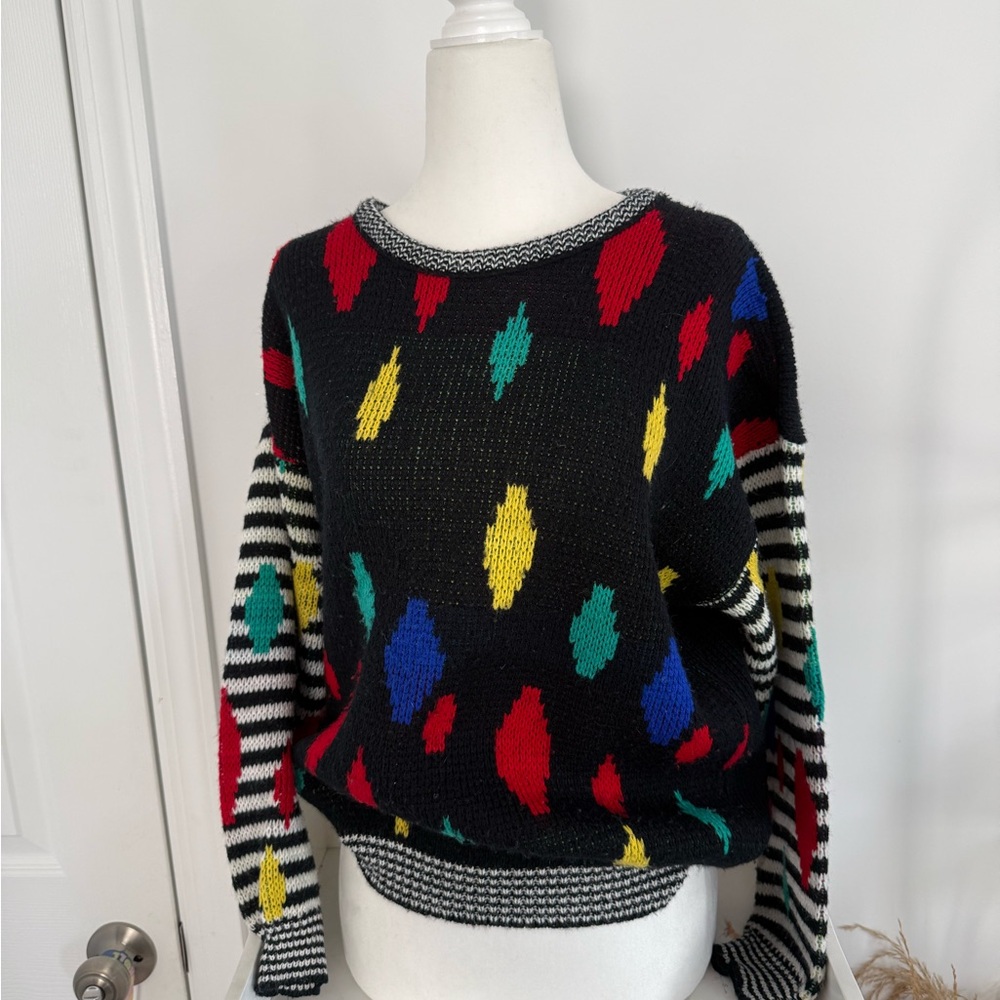 Black Multicolor Patterned Sweater - image 3